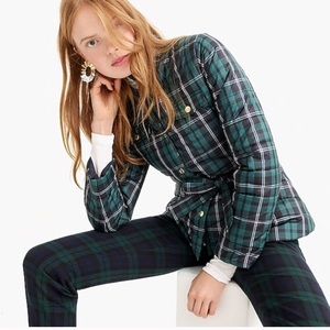 J. Crew Green Plaid Belted Puffer Jacket XS